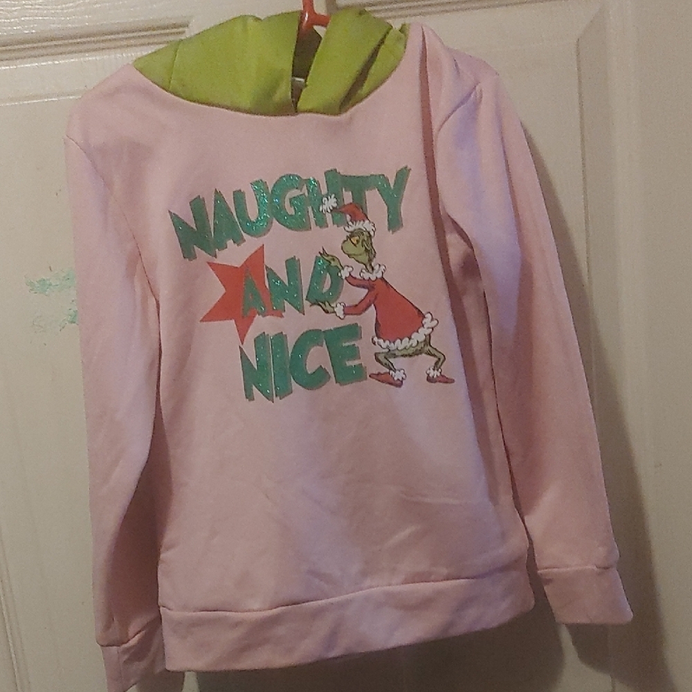 Naughty and Nice Grinch Kids Hoodie - Pink and Green